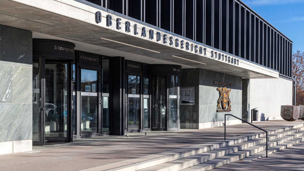 Das Gerichtsgebäude des OLG Stuttgart an der Justizvollzugsanstalt Stammheim