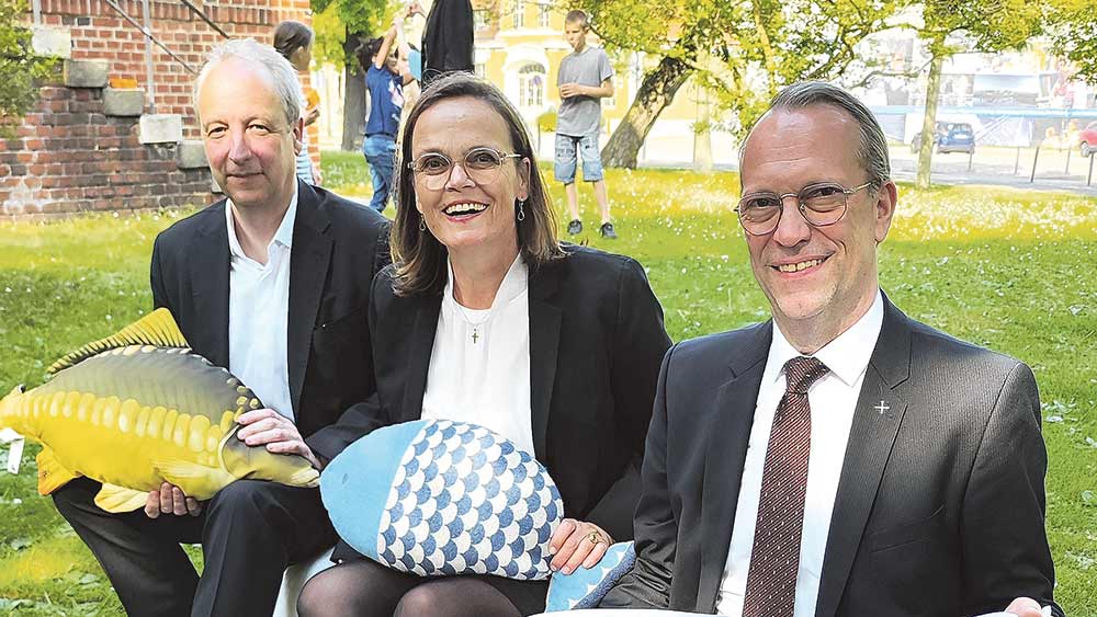 Bischof Christian Stäblein, Generalsuperintendentin Theresa Rinecker und Präses Harald Geywitz.