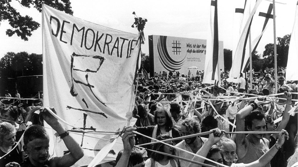 Auf dem Leipziger Kirchentag im Juli 1989 demonstrierten die Menschen für Demokratie