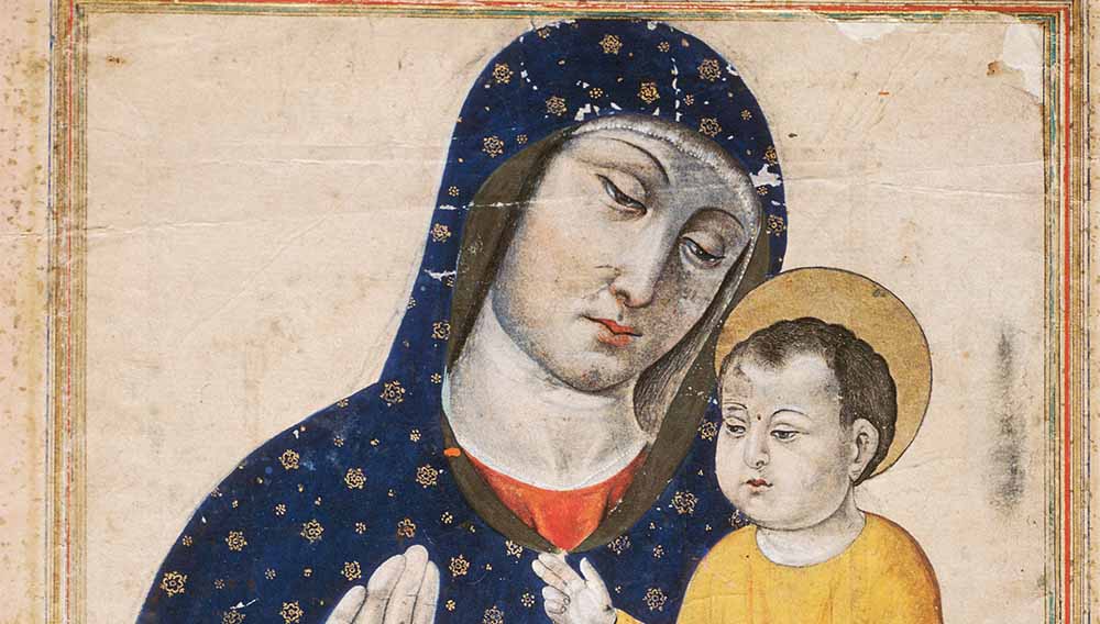 Die Heilige Maryam (Maria) mit ihrem Sohn Isa (Jesus), islamische Miniatur, 17. Jahrhundert, nach europäischem Vorbild