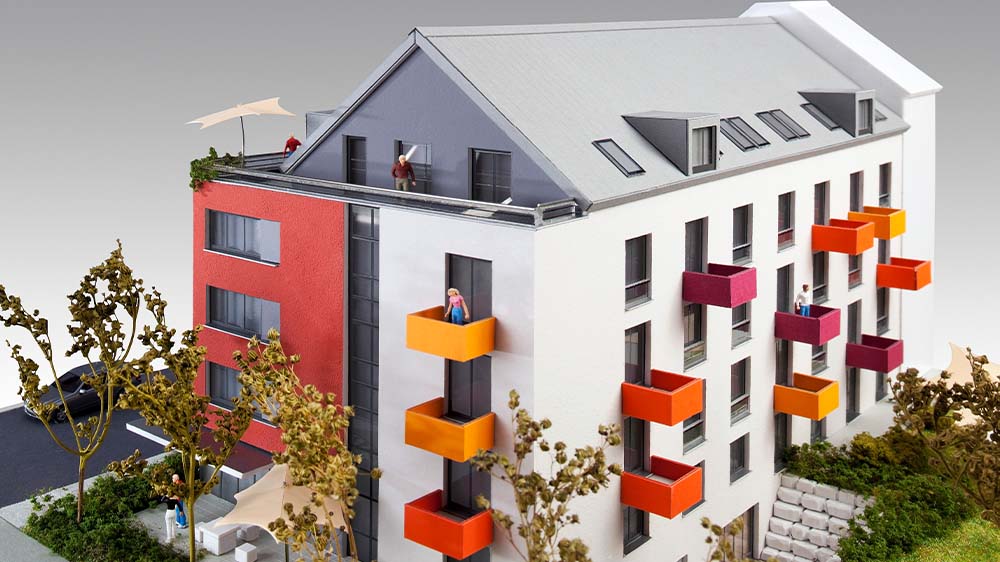 Ein Modell des Studentenwohnheims des Evangelischen Siedlungswerks in Nürnberg