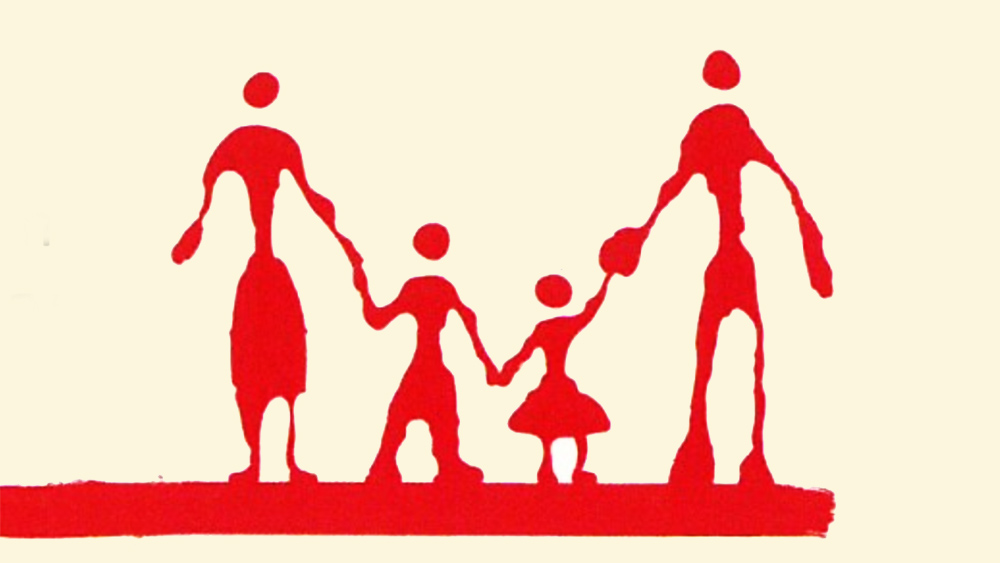 Das Buchcover von „vier minus drei“ zeigt die traurige Rechnung der verlorenen Familie in Form von schwindenden Strichmänchen. Ein Ausschnitt.