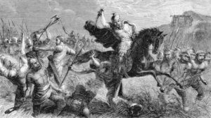 Biblische Darstellung einer Schlacht mit Pferd